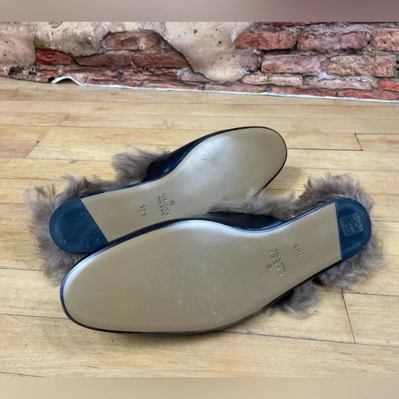Gucci Princetown Shearling Leather Mules Size 12.5
